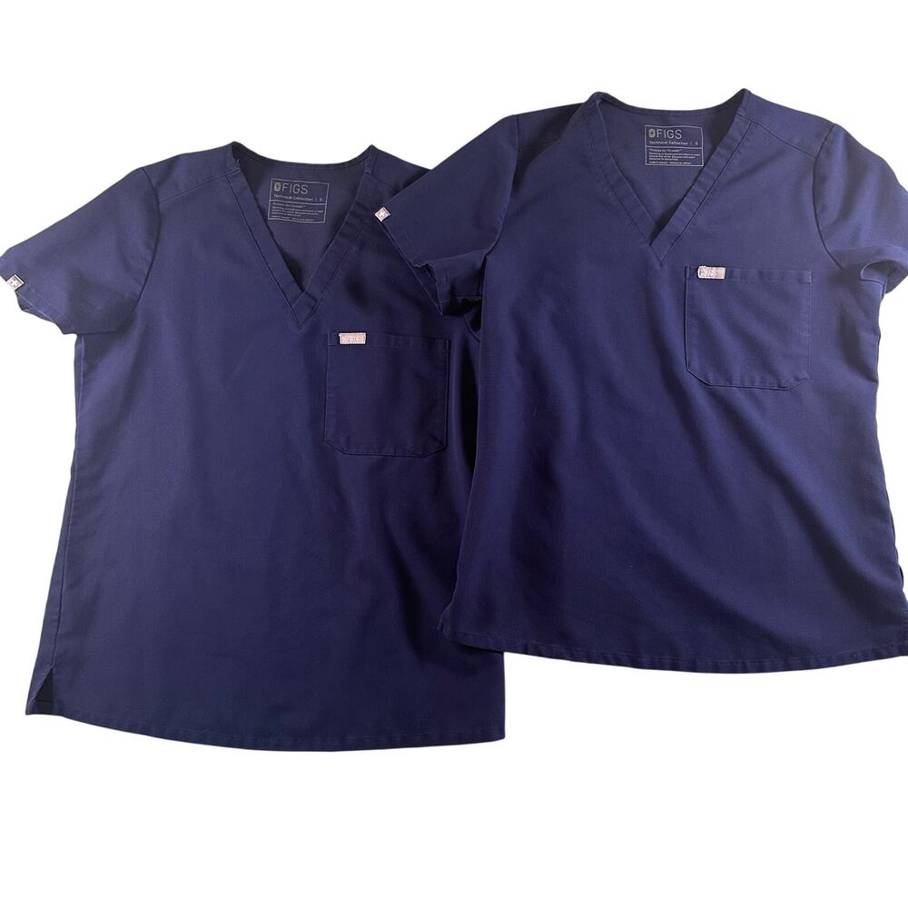 Figs Scrub Top Short Sleeve Navy Blue Catrina Lot of 2 Small Technical